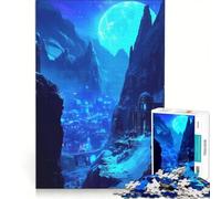 1000 Adult Pieces Jigsaw Puzzle Fantasy Cityscape Under Blue Moon, Impossible Game, Decompressing Intellectual, Suitable for Desktop Decoration 50x75cm