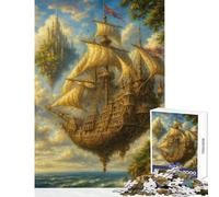 1000 Adult Pieces Jigsaw Puzzle Fantasy Flying Ship with Floating Islands Brain Teaser Game But Fun And Humorous Toy Wall Decor Interesting Stress Reduction (38x26cm)