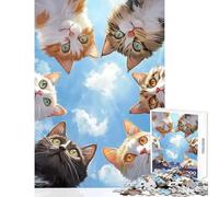 1000 Adult Pieces Jigsaw Puzzle Five Cats Looking Up Educational Toy Funny Gift Educational Games Artists' Collection, Fine Arts Size 38x52cm