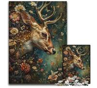1000 Adult Pieces Jigsaw Puzzle Floral Deer Wooden Jigsaw Puzzles for Birthdays, Holidays, Best for Christmas 50X75CM