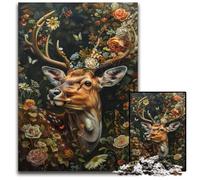 1000 Adult Pieces Jigsaw Puzzle Floral Deer Wooden Puzzles Intricate Design for Teenagers, DIY Decor, And Brain-Boosting Fun 50X75CM