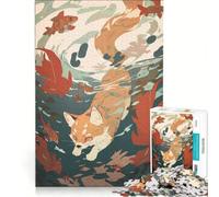 1000 Adult Pieces Jigsaw Puzzle Fox in Water with Fish And Leaves Hands-on Game Parent-child Interaction Deal As Gifts for The Whole Family 38x26cm