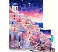 1000 Adult Pieces Jigsaw Puzzle Greek Santorini Evening Perfect Cut Fun Focus Game Gift Peaceful Play Fun Birthday Hobby Gift (50x75cm)
