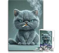 1000 Adult Pieces Jigsaw Puzzle Grumpy Scottish Cat Smoking Great for Calm Leisure Moments Premium Die Cut Precision Toy Size 50x75cm