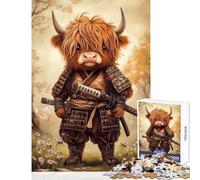 1000 Adult Pieces Jigsaw Puzzle Highland Cow Samurai Educational Toy Funny Gift Educational Games Artists' Collection, Fine Arts Size 38x52cm