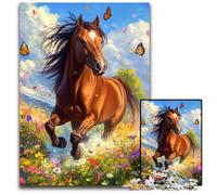 1000 Adult Pieces Jigsaw Puzzle Horse Among Flowers Cardboard Jigsaw Puzzles Stress Reliever Staycation Kill Time, A Work of Art for And Age 14 26X38CM