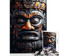 1000 Adult Pieces Jigsaw Puzzle Indigenous Dark Tiki Mask Educational Games Birthday Present Anti-Stress Toys Fun Activities at Home (75X50CM)