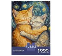 1000 Adult Pieces Jigsaw Puzzle Kittens Embrace Starry Night Puzzle for Adults Brain Teaser Game Improve Memory Gifts for Friends And Family 38x26cm/1000pcs