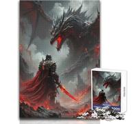 1000 Adult Pieces Jigsaw Puzzle Knight Facing A Dragon in Fantasy Landscape Calm And Enjoyable Free Time Advanced Die Cut Precision Toy Size 50x75cm
