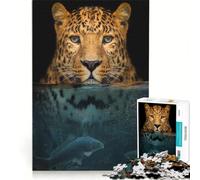 1000 Adult Pieces Jigsaw Puzzle Leopard Half in The Water Hands-on Game Parent-child Interaction Deal As Gifts for The Whole Family 38x52cm