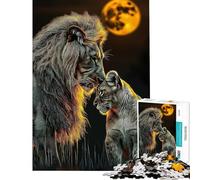 1000 Adult Pieces Jigsaw Puzzle Lion And Lioness Under The Moon Jigsaw for Adults Relax Games Pattern Assembly Gifts for Friends And Family (Size 38x26cm)