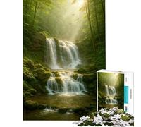 1000 Adult Pieces Jigsaw Puzzle Lush Forest Waterfall Scene Challenging To Complete Home Art Decor Fun Games Suitable for Ages 14 And Up (38x26cm)