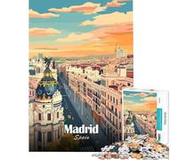 1000 Adult Pieces Jigsaw Puzzle Madrid Spain Cityscape Illustration for Educational Game Addictive Toys to Cultivate Patience Gifts Ideas Home Art Decor (size 38x52cm)