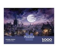 1000 Adult Pieces Jigsaw Puzzle Magical Moonlit Village Scene Adult Jigsaw Puzzle Relaxing Games Hand Speed Race Birthday Present, Gifts, 70x50cm/1000pcs