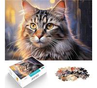 1000 Adult Pieces Jigsaw Puzzle Maine Coon Cat Portrait Denksportaufgabe für Lustige Aktivitäten für zu Hause, Geburtstagsgeschenk, Reisegeschenk,75x50cm
