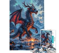 1000 Adult Pieces Jigsaw Puzzle Majestic Dragon in Winter Landscape Help The Brain Exercise Home Decoration Practical Game for Ages 14 And over (50x75cm)