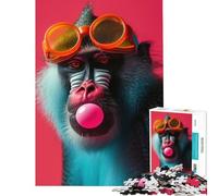 1000 Adult Pieces Jigsaw Puzzle Mandrill with Goggles And Bubble Gum Brain Intelligence Challenge Addictive Toys Impossible Game Wall Decoration Great Gifts (Size 38x52cm)