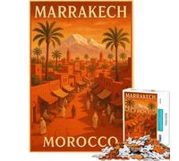 1000 Adult Pieces Jigsaw Puzzle Marrakech, Morocco Travel Poster Fun at Home Activities, Hand Speed Race Brain Teaser Game Suitable for People Aged 14 And Above (38x52cm)