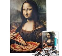 1000 Adult Pieces Jigsaw Puzzle Mona Lisa Eating Pizza Help The Brain Exercise Home Decoration Practical Game for Ages 14 And over (50x75cm)