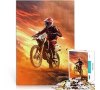 1000 Adult Pieces Jigsaw Puzzle “Motocross Rider Sunset” Made of cardboard，for and from 14 years and over Hand Speed Race Family Fun Gift。size：38x52cm/14.96x20.47inch
