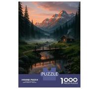 1000 Adult Pieces Jigsaw Puzzle Mountain Cabin at Sunset Adult Jigsaw Puzzle Brain Teaser Game Birthday Present Challenging To Complete 38x26cm/1000pcs
