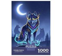 1000 Adult Pieces Jigsaw Puzzle Mystical Wolf Pack Under Crescent Moon Adult Jigsaw Puzzle Brain Teaser Game Birthday Present Challenging To Complete 70x50cm/1000pcs