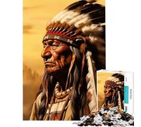 1000 Adult Pieces Jigsaw Puzzle Native American Chief Portrait Fun at Home Activities, Hand Speed Race Brain Teaser Game Suitable for People Aged 14 And Above (38x52cm)