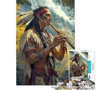 1000 Adult Pieces Jigsaw Puzzle Native American Flute Player Challenging To Complete Home Art Decor Fun Games Suitable for Ages 14 And Up (50x75cm)