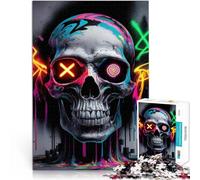1000 Adult Pieces Jigsaw Puzzle Neon Punk Skull Art Made of wood for and 14 years and over Anti-stress educational toy Birthday gift, gifts, wall art。size：50x75cm/19.68x29.52inch