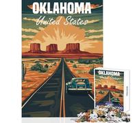 1000 Adult Pieces Jigsaw Puzzle Oklahoma Road Trip Poster Educational Toy Funny Gift Educational Games Artists' Collection, Fine Arts Size 38x26cm