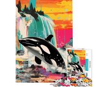 1000 Adult Pieces Jigsaw Puzzle Orca Whale Killer Collage Fun at Home Activities, Hand Speed Race Brain Teaser Game Suitable for People Aged 14 And Above (38x26cm)