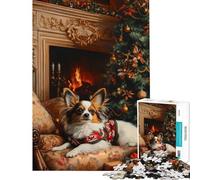 1000 Adult Pieces Jigsaw Puzzle Papillon Dog by Fireplace Jigsaw for Adults Relax Games Pattern Assembly Gifts for Friends And Family (Size 50x75cm)