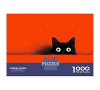 1000 Adult Pieces Jigsaw Puzzle Peeking Black Cat on Orange Background Puzzle for Adults Brain Teaser Game Improve Memory Gifts for Friends And Family 38x26cm/1000pcs