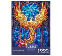 1000 Adult Pieces Jigsaw Puzzle Phoenix Stained Glass Adult Jigsaw Puzzle Brain Teaser Game Birthday Present Challenging To Complete 52x38cm/1000pcs