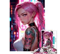 1000 Adult Pieces Jigsaw Puzzle Pink Haired Anime Girl Posing Help The Brain Exercise Home Decoration Practical Game for Ages 14 And over (50x75cm)