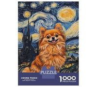 1000 Adult Pieces Jigsaw Puzzle Pomeranian Starry Night Puzzle for Adults Brain Teaser Game Improve Memory Gifts for Friends And Family 52x38cm/1000pcs