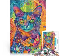 1000 Adult Pieces Jigsaw Puzzle Psychedelic Cat Abstract Intellektuelles Spiel Tolles Geschenk für Spiele38x26cm
