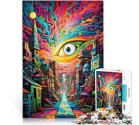 1000 Adult Pieces Jigsaw Puzzle Psychedelic city art Staycation: Zeit totschlagen Verbessern Sie das Gedächtnis52x38cm