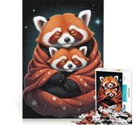 1000 Adult Pieces Jigsaw Puzzle Red Pandas Snuggled in Star Blanket Brain Teaser Game Difficult Hard Unique Birthday And Xmas Gifts 38x52cm