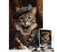 1000 Adult Pieces Jigsaw Puzzle Regal Cat Portrait in Renaissance Style Educational Toy Gift For Birthdays Educational Games Every Piece Is Unique - Size 38x52cm