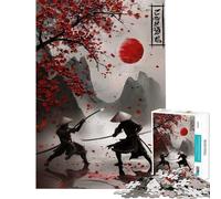 1000 Adult Pieces Jigsaw Puzzle Samurai Duel Under Cherry Blossoms Challenging To Complete Home Art Decor Fun Games Suitable for Ages 14 And Up (38x26cm)