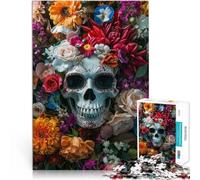 1000 Adult Pieces Jigsaw Puzzle Skull with Flowers educational challenge 26x38cm with Matching Poster and Trivia Sheet for Age 14+