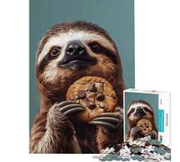 1000 Adult Pieces Jigsaw Puzzle Sloth Eating Cookie Fun at Home Activities, Hand Speed Race Brain Teaser Game Suitable for People Aged 14 And Above (38x52cm)