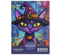 1000 Adult Pieces Jigsaw Puzzle Spooky Cat Halloween Art Puzzle for Adults Brain Teaser Game Improve Memory Gifts for Friends And Family 52x38cm/1000pcs