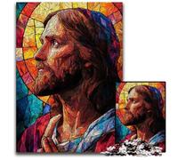 1000 Adult Pieces Jigsaw Puzzle Stained Glass Jesus Cardboard Jigsaw Puzzles Educational Brain Teaser, Artistic Home & Office Decor, 14+ Age 26X38CM