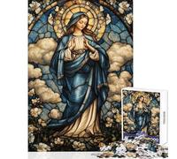 1000 Adult Pieces Jigsaw Puzzle Stained Glass Virgin Mary Educational Games Perfect Decoration Educational Toy Interesting Stress Reduction (38X26cm)