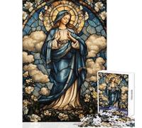 1000 Adult Pieces Jigsaw Puzzle Stained Glass Virgin Mary Educational Games Perfect Decoration Educational Toy Interesting Stress Reduction (50X75cm)