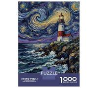 1000 Adult Pieces Jigsaw Puzzle Starry Night Lighthouse Painting Jigsaws for Adults Toy Wall Decor Perfect Decoration Great Gift for Gaming 70x50cm/1000pcs