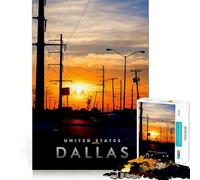1000 Adult Pieces Jigsaw Puzzle Sunset in Dallas Tight Cut Fun Thinking Skill Game Leisure Fun Time Birthday Activity (50x75cm)
