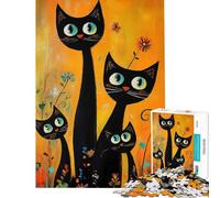 1000 Adult Pieces Jigsaw Puzzle Three Black Cats in A Garden Fun at Home Activities, Hand Speed Race Brain Teaser Game Suitable for People Aged 14 And Above (50x75cm)